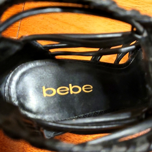 BEBE Strappy black leather heels in size 8 - Picture 8 of 10